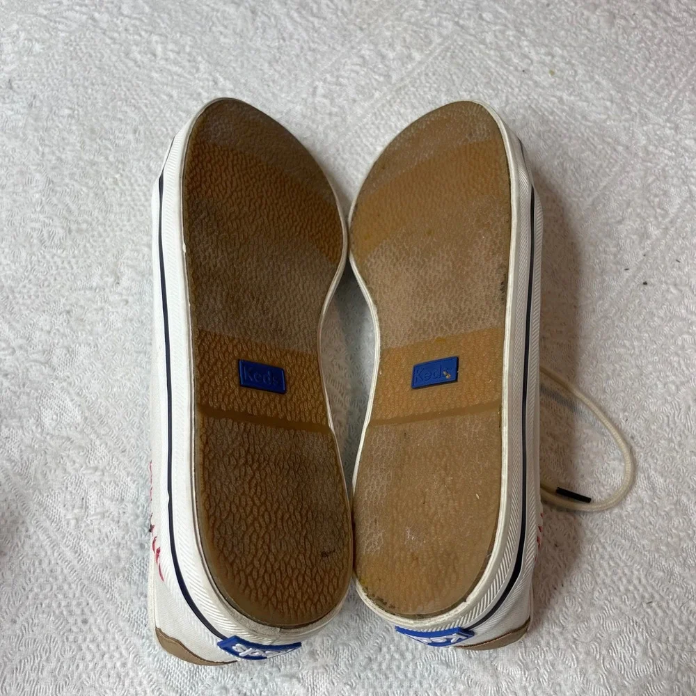 Keds Kickstart Baseball Canvas Sneakers Cream Red Stitching Womens Shoes